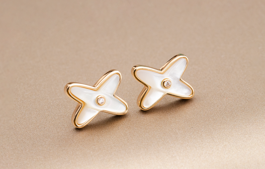 [Revel Jewelry]JEUX DE WHITE MOP PINK GOLD DIAMOND OHRRINGE