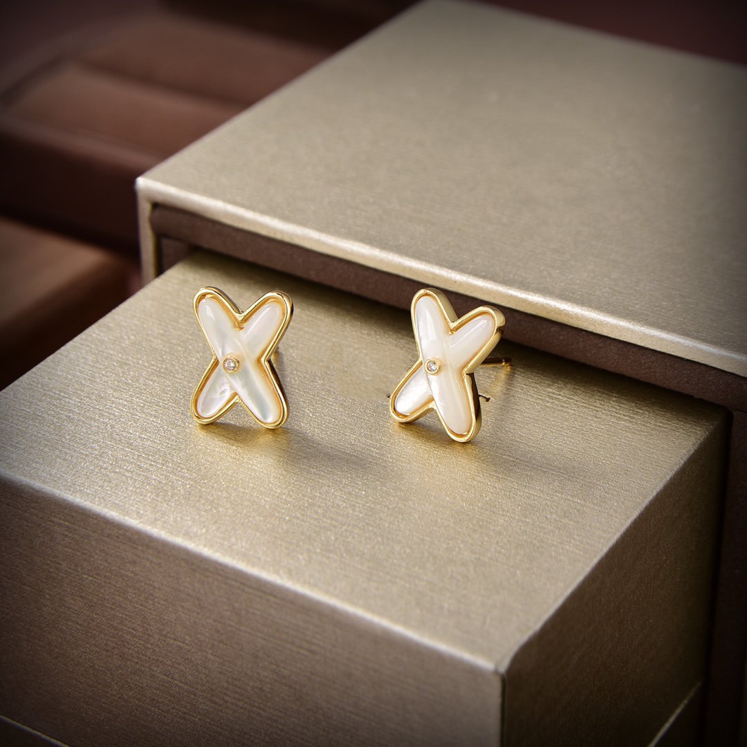 [Revel Jewelry]JEUX DE WHITE MOP GOLD DIAMOND EARRINGS