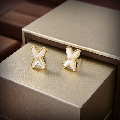 [Revel Jewelry]JEUX DE WHITE MOP GOLD DIAMOND EARRINGS