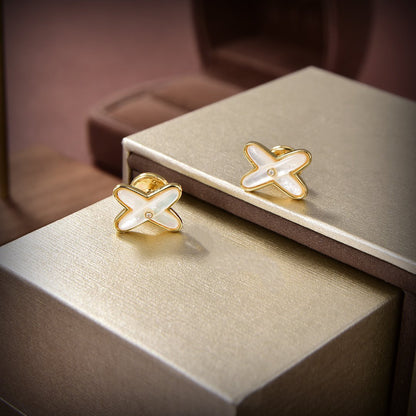 [Revel Jewelry]JEUX DE WHITE MOP GOLD DIAMOND EARRINGS