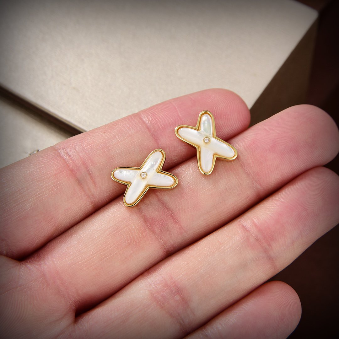 [Revel Jewelry]JEUX DE WHITE MOP GOLD DIAMOND EARRINGS