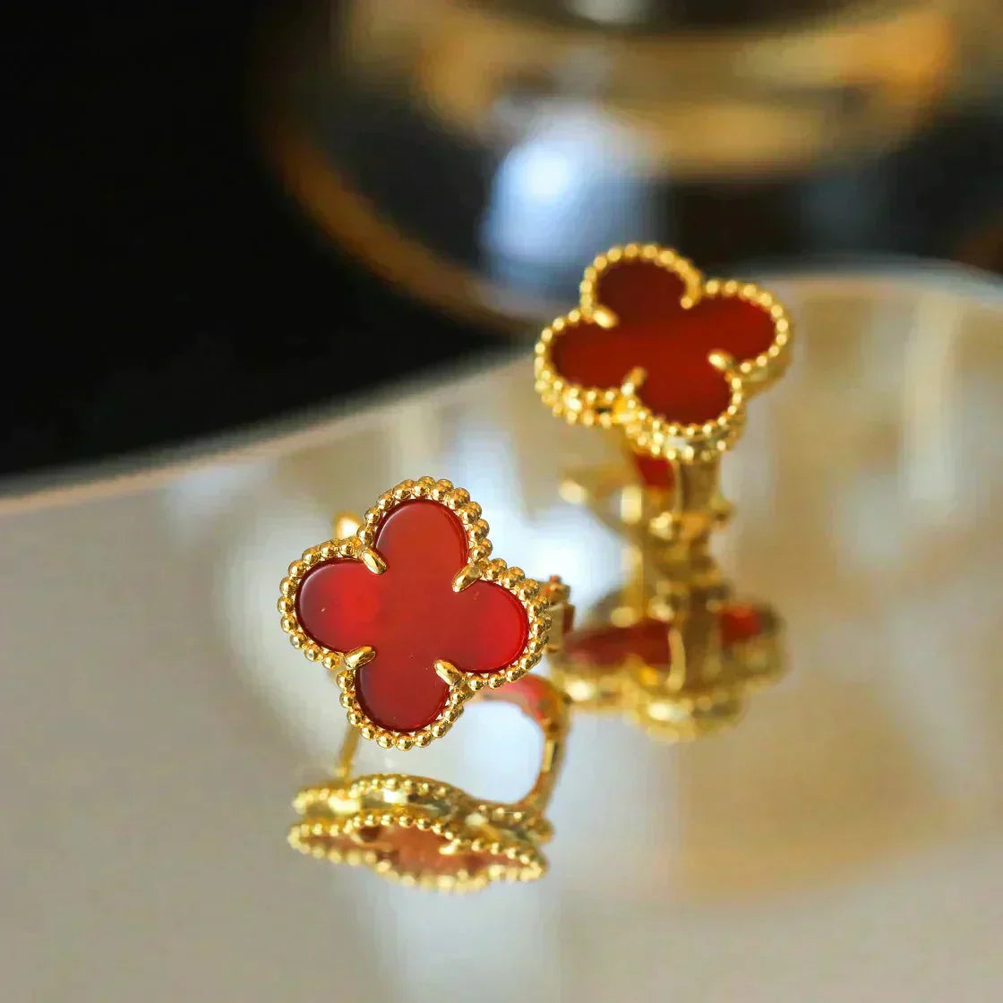 [Revel Jewelry]CLOVER MEDIUM 1 MOTIFS CARNELIAN  EARRINGS