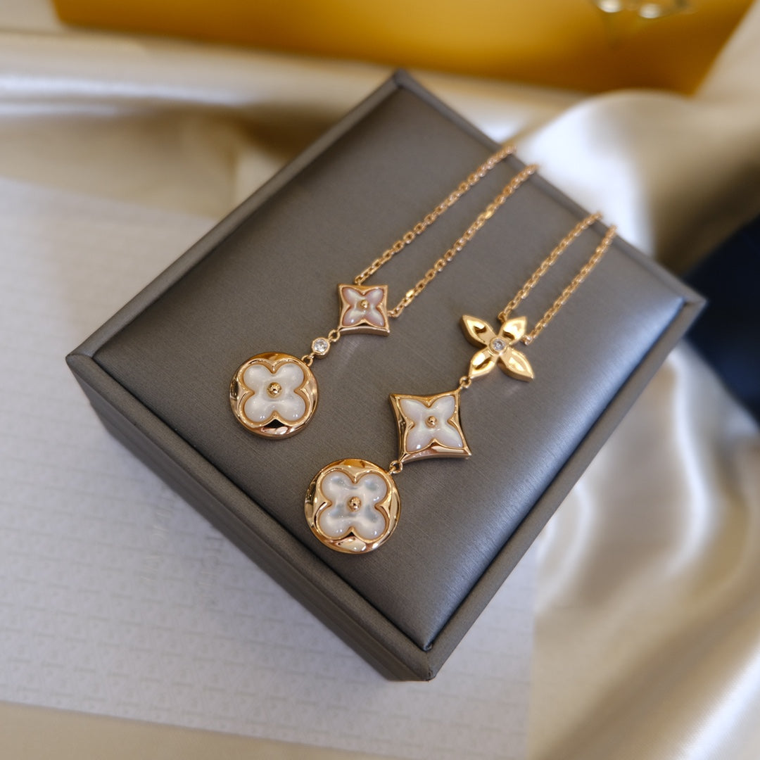 [Revel Jewelry]COLOR BLOSSOM LARIAT HALSKETTE ROSÉGOLD WEISSES PERLMUTT UND DIAMANT