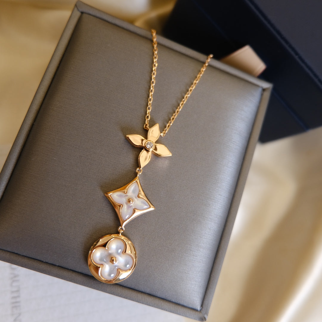 [Revel Jewelry]COLOR BLOSSOM LARIAT HALSKETTE ROSÉGOLD WEISSES PERLMUTT UND DIAMANT