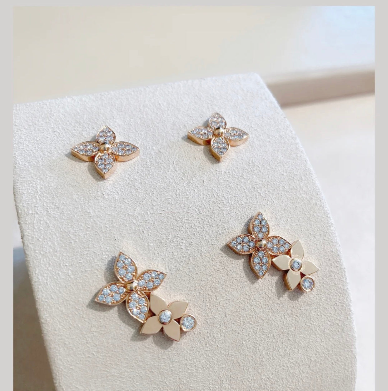 [Revel Jewelry]STAR BLOSSOM STUD EARRINGS PINK GOLD DIAMONDS