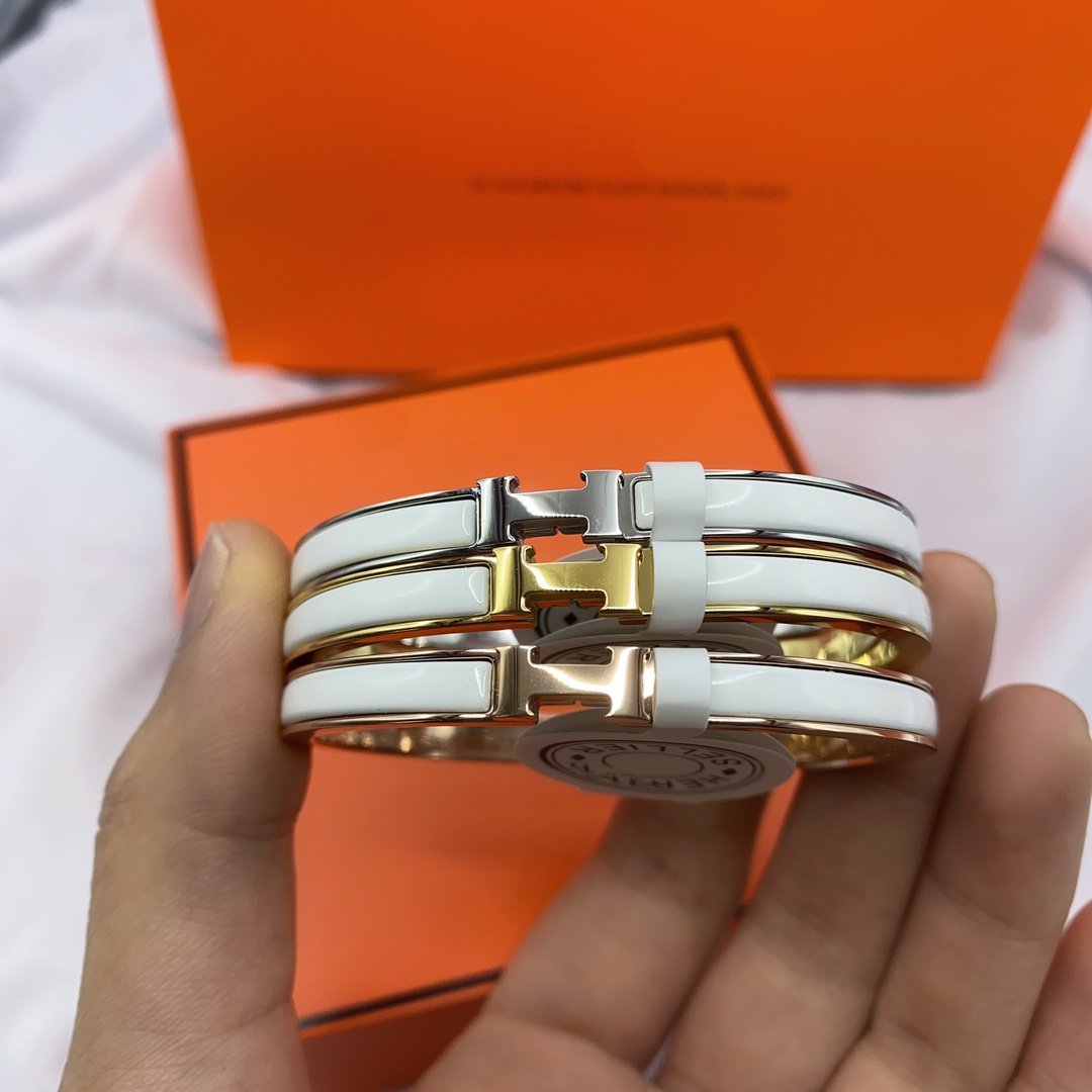 [Revel Jewelry]CLASSIC HM CLIC WHITE 8MM ENAMEL BRACELET