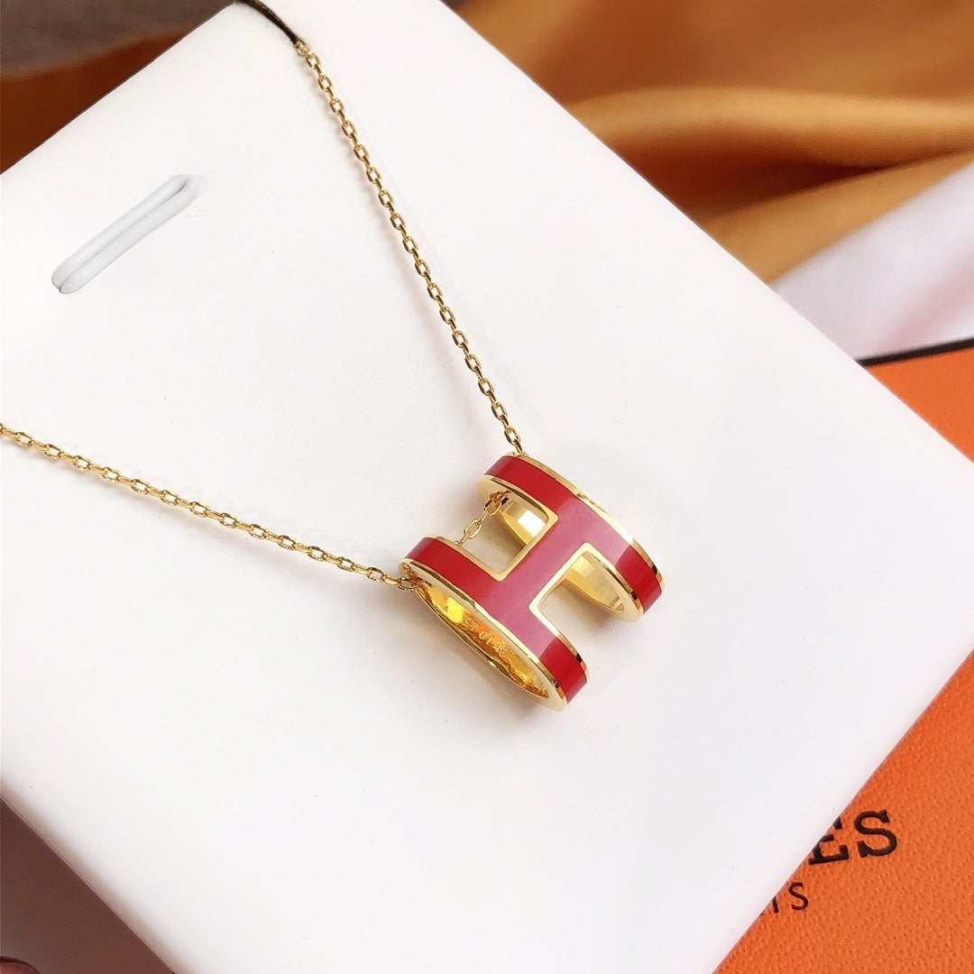 [Revel Jewelry]HM CLIC ROT EMAILLIERTE GOLDHALSKETTE