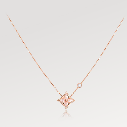 [Revel Jewelry]STAR PINK MOP 1 DIAMOND PINK GOLD NECKLACE