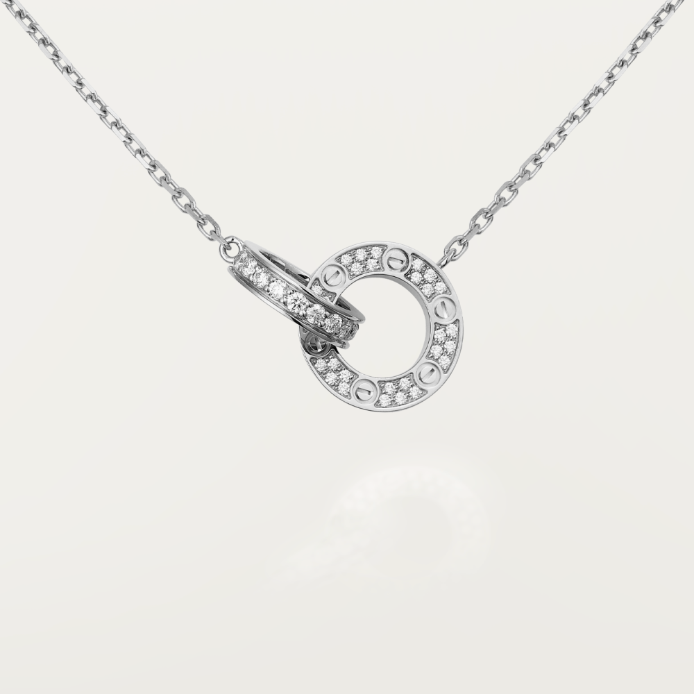 [Revel Jewelry]LOVE 7.6MM NECKLACE ROSE GOLD AND SILVER  FULL DIAMOND