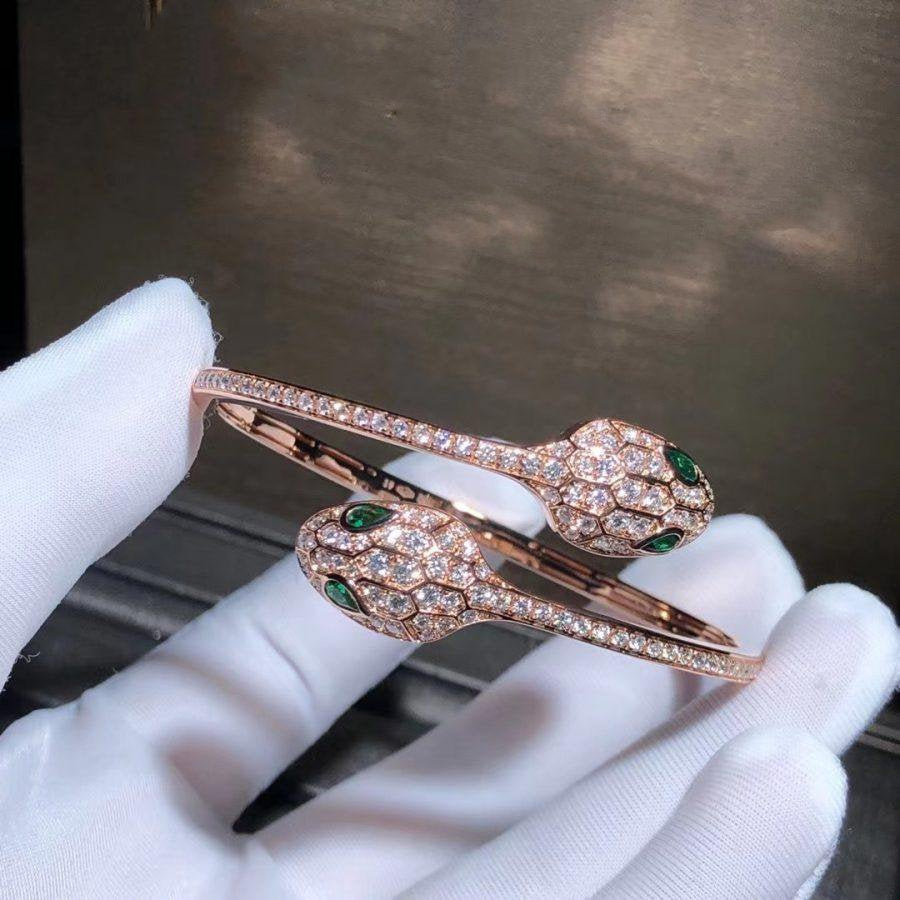 [Revel]SERPENTI BRACELET PINK GOLD MALACHITE DIAMOND DOUBLE SNAKE