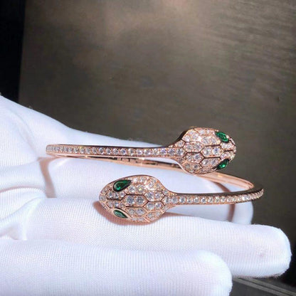 [Revel]SERPENTI BRACELET PINK GOLD MALACHITE DIAMOND DOUBLE SNAKE
