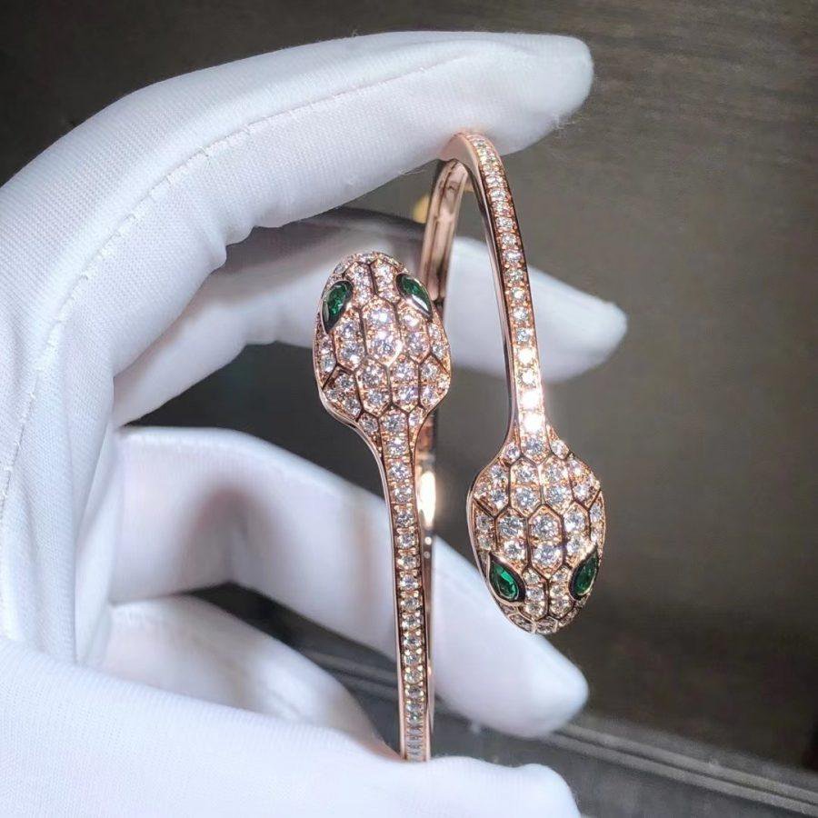 [Revel]SERPENTI BRACELET PINK GOLD MALACHITE DIAMOND DOUBLE SNAKE