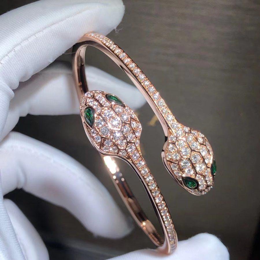 [Revel]SERPENTI BRACELET PINK GOLD MALACHITE DIAMOND DOUBLE SNAKE