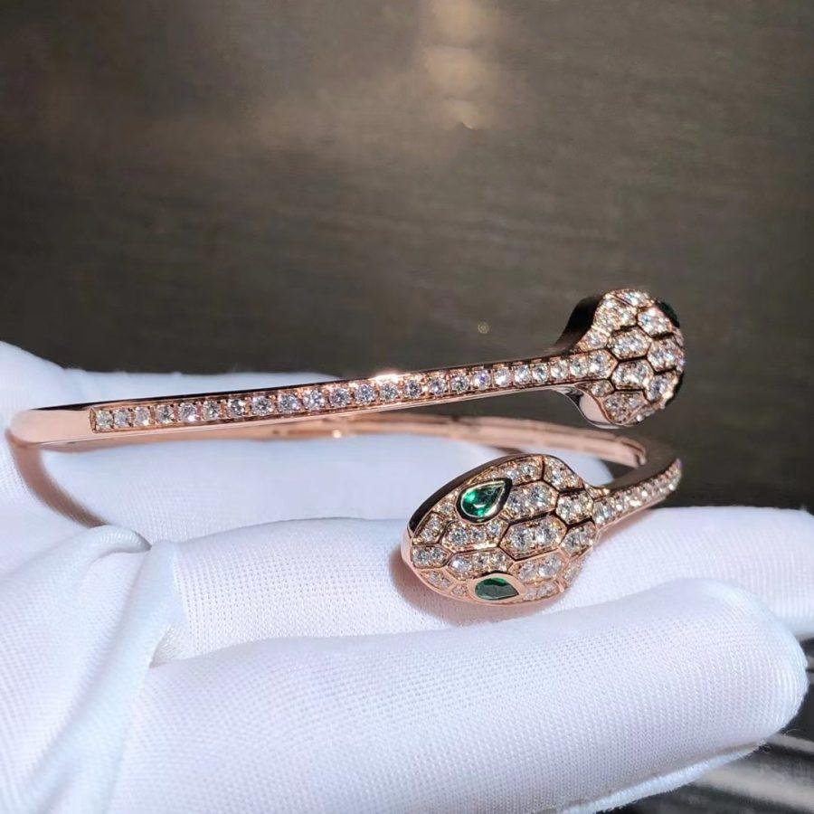 [Revel]SERPENTI BRACELET PINK GOLD MALACHITE DIAMOND DOUBLE SNAKE