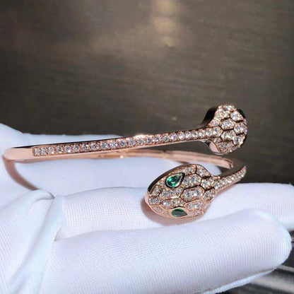 [Revel]SERPENTI BRACELET PINK GOLD MALACHITE DIAMOND DOUBLE SNAKE