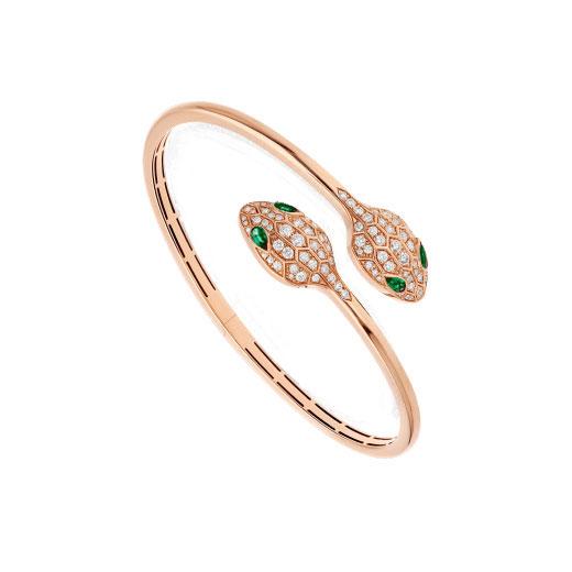 [Revel]SERPENTI BRACELET PINK GOLD MALACHITE DIAMOND DOUBLE SNAKE