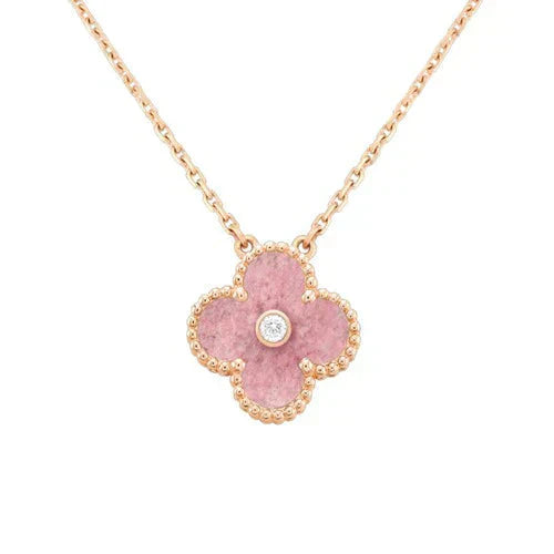 [Revel Jewelry]CLOVER 15MM DIAMOND RHODONITE NECKLACE