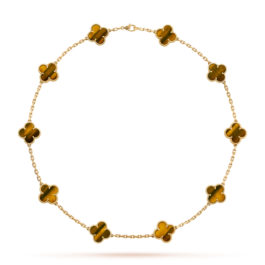 [Revel Jewelry]CLOVER 10 MOTIFS TIGER EYE NECKLACE
