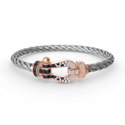 [Revel Jewelry]FORCE LARGE HORSESHOE BLACK WHITE DIAMOND BRACELET ROSE GOLD