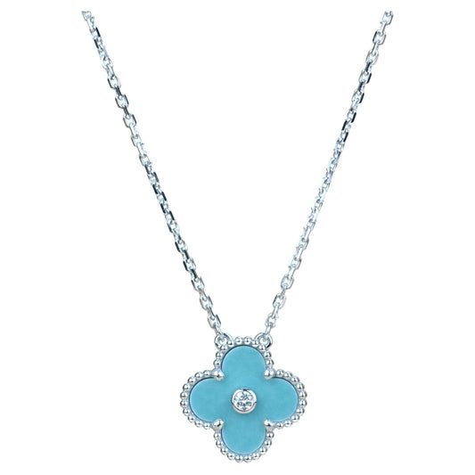 [Revel Jewelry]CLOVER 15MM DIAMOND SVRES PORCELAIN  NECKLACE SILVER