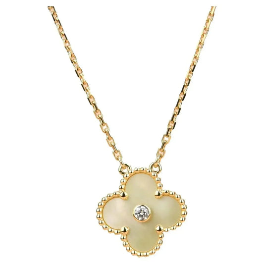 [Revel Jewelry]CLOVER 15MM DIAMOND GOLD MOTHER OF PEARL NECKLACE