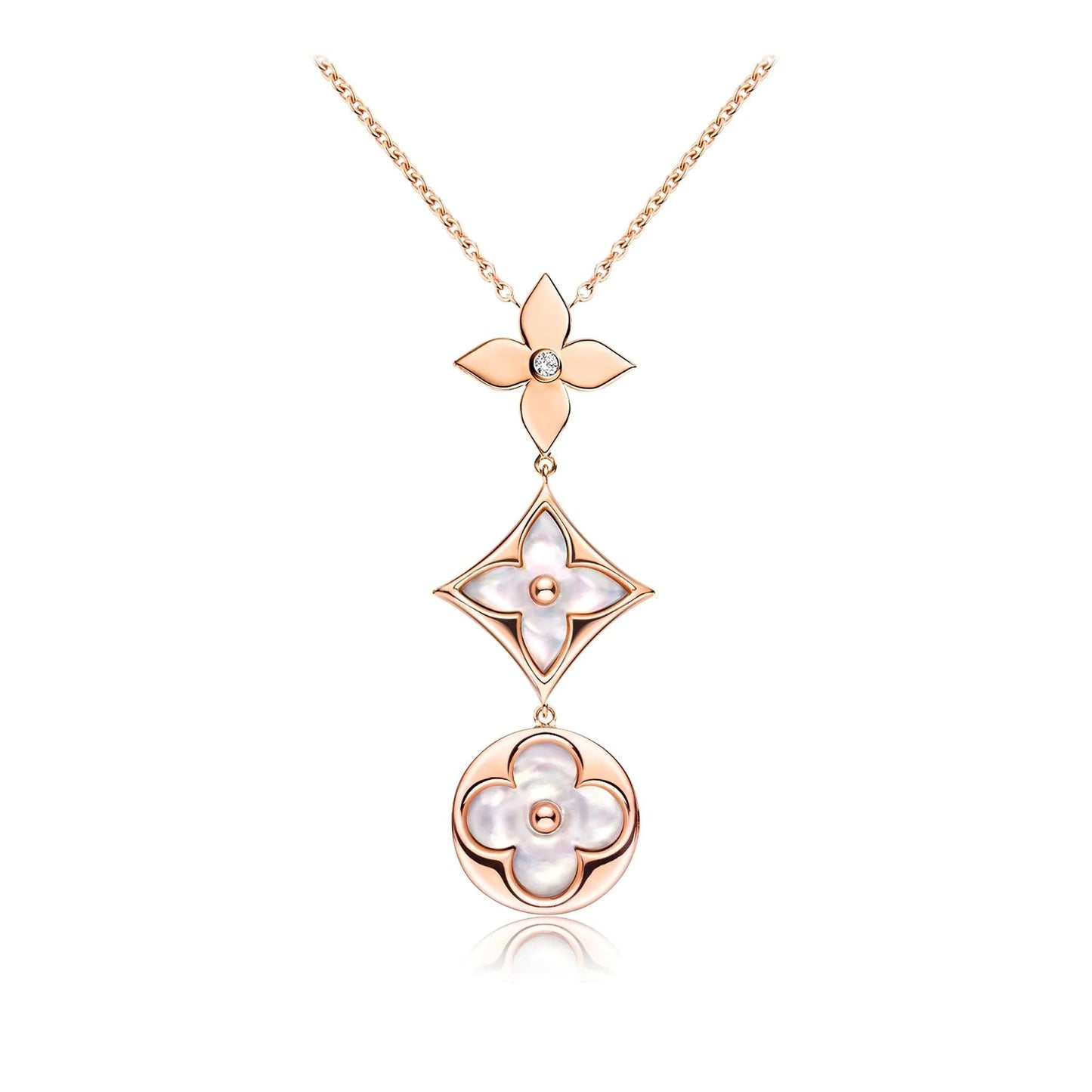 [Revel Jewelry]COLOR BLOSSOM LARIAT HALSKETTE ROSÉGOLD WEISSES PERLMUTT UND DIAMANT