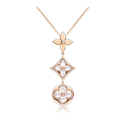 [Revel Jewelry]COLOR BLOSSOM LARIAT HALSKETTE ROSÉGOLD WEISSES PERLMUTT UND DIAMANT