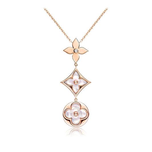 [Revel Jewelry]COLOR BLOSSOM LARIAT HALSKETTE ROSÉGOLD WEISSES PERLMUTT UND DIAMANT