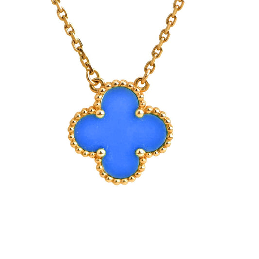 [Revel Jewelry]CLOVER 15MM BLUE AGATE NECKLACE
