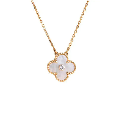 [Revel Jewelry]CLOVER 15MM DIAMOND WHITE FRITILLARIA NECKLACE
