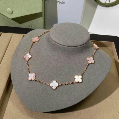 [Revel Jewelry]CLOVER 10 MOTIFS PINK MOP NECKLACE