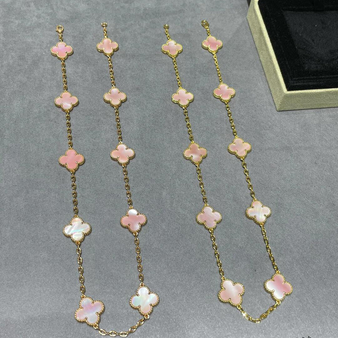 [Revel Jewelry]CLOVER 10 MOTIFS PINK MOP NECKLACE