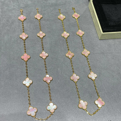 [Revel Jewelry]CLOVER 10 MOTIFS PINK MOP NECKLACE
