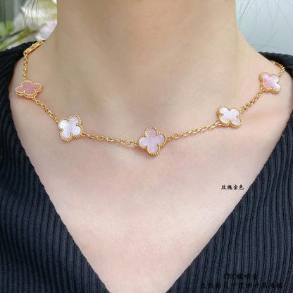 [Revel Jewelry]CLOVER 10 MOTIFS PINK MOP NECKLACE