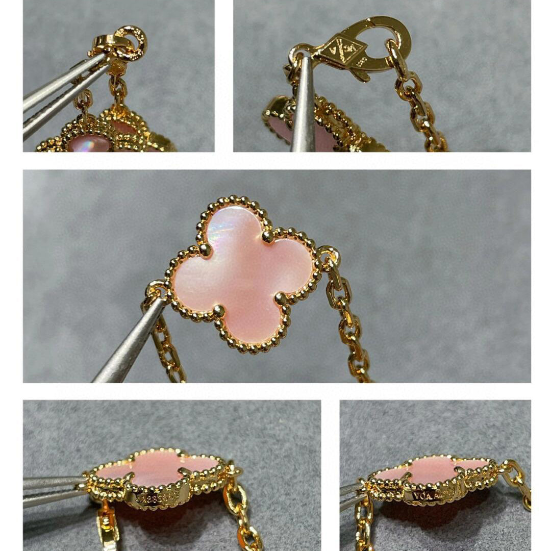 [Revel Jewelry]CLOVER 10 MOTIFS PINK MOP NECKLACE