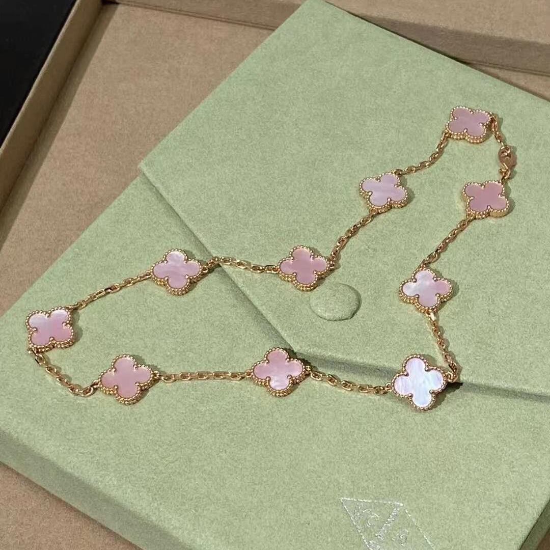 [Revel Jewelry]CLOVER 10 MOTIFS PINK MOP NECKLACE