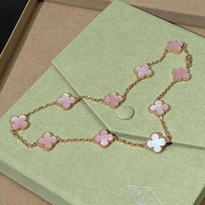 [Revel Jewelry]CLOVER 10 MOTIFS PINK MOP NECKLACE