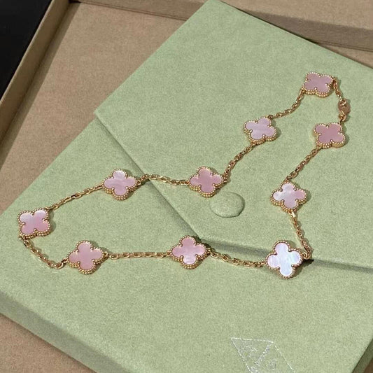 [Revel Jewelry]CLOVER 10 MOTIFS PINK MOP NECKLACE