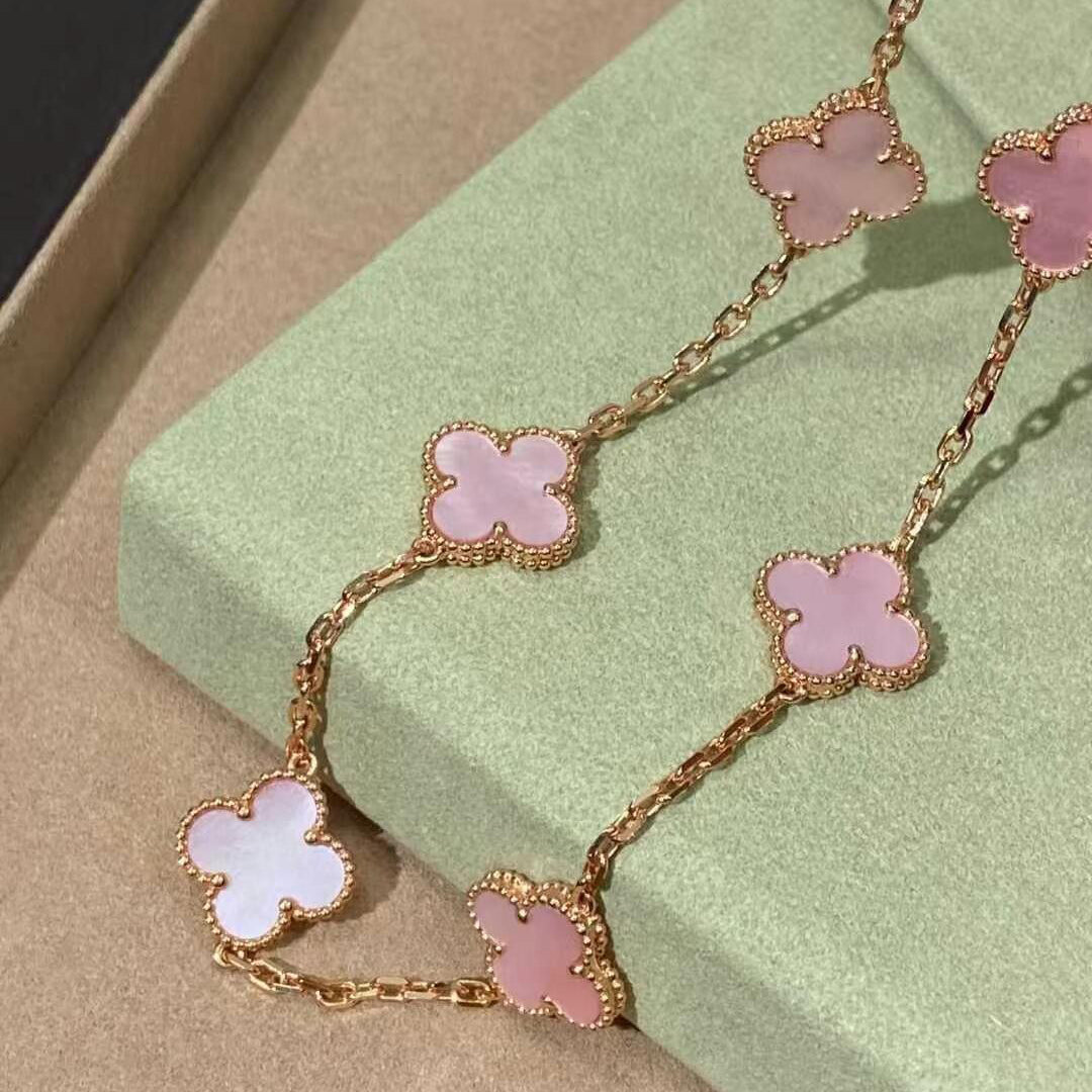 [Revel Jewelry]CLOVER 10 MOTIFS PINK MOP NECKLACE