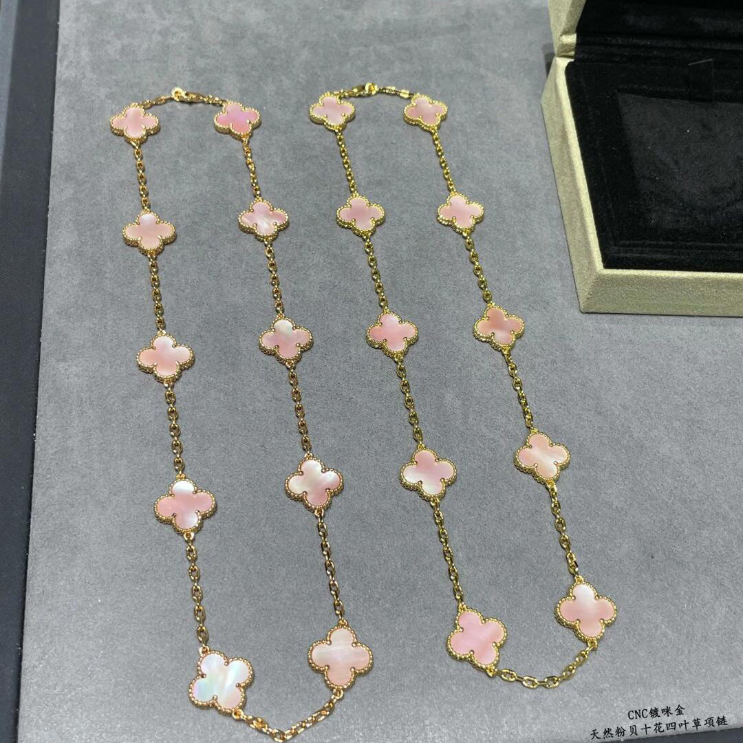 [Revel Jewelry]CLOVER 10 MOTIFS PINK MOP NECKLACE