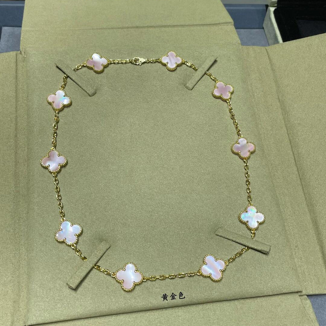 [Revel Jewelry]CLOVER 10 MOTIFS PINK MOP NECKLACE