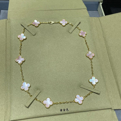 [Revel Jewelry]CLOVER 10 MOTIFS PINK MOP NECKLACE