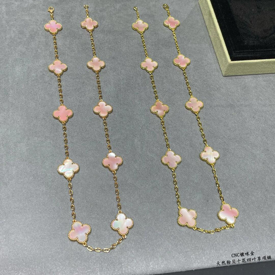 [Revel Jewelry]CLOVER 10 MOTIFS PINK MOP NECKLACE