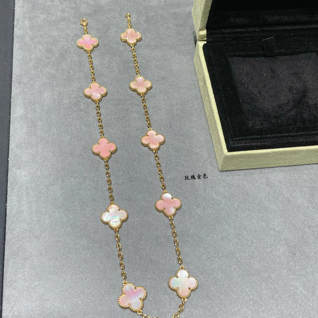 [Revel Jewelry]CLOVER 10 MOTIFS PINK MOP NECKLACE