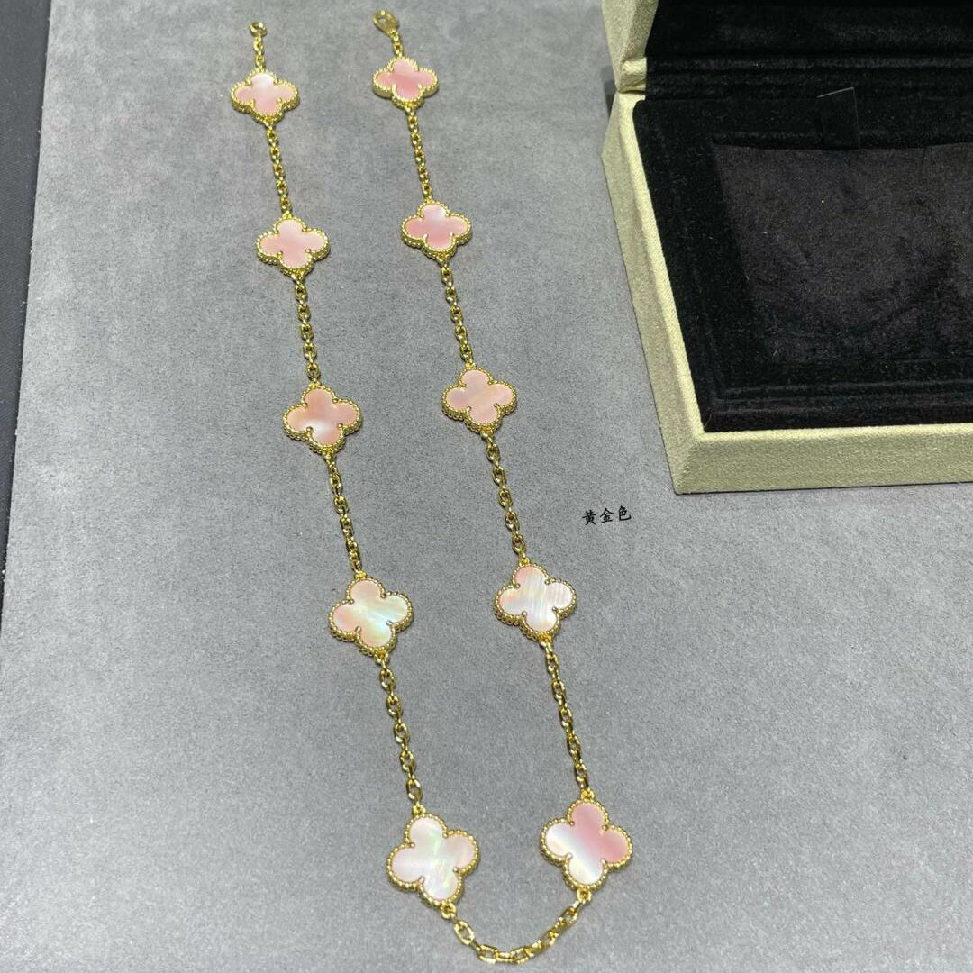 [Revel Jewelry]CLOVER 10 MOTIFS PINK MOP NECKLACE