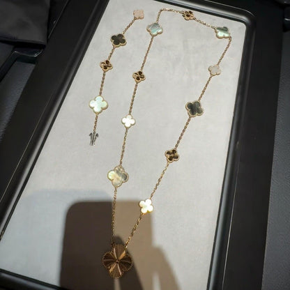 [Revel Jewelry]DETACHABLE CLOVER 15(11+4) FLOWER ROSE GOLD NECKLACE SET