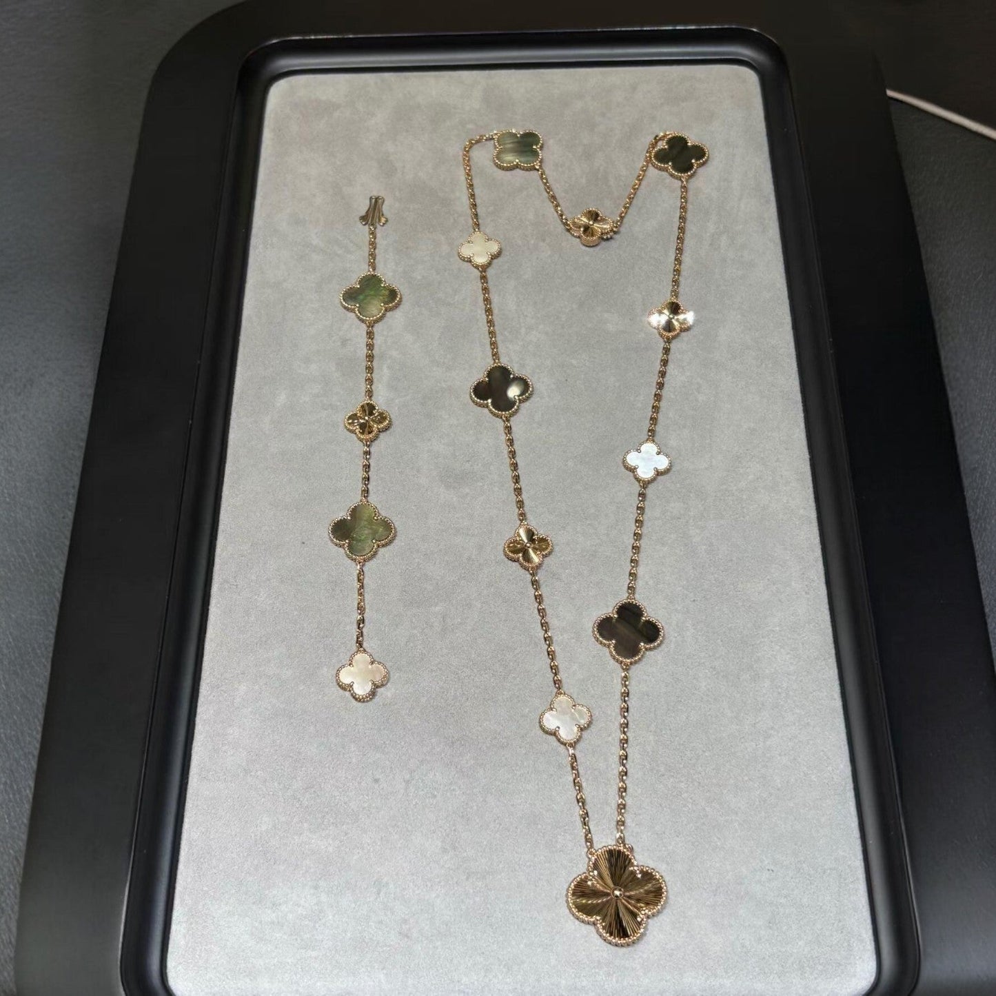[Revel Jewelry]DETACHABLE CLOVER 15(11+4) FLOWER ROSE GOLD NECKLACE SET