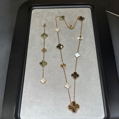 [Revel Jewelry]DETACHABLE CLOVER 15(11+4) FLOWER ROSE GOLD NECKLACE SET