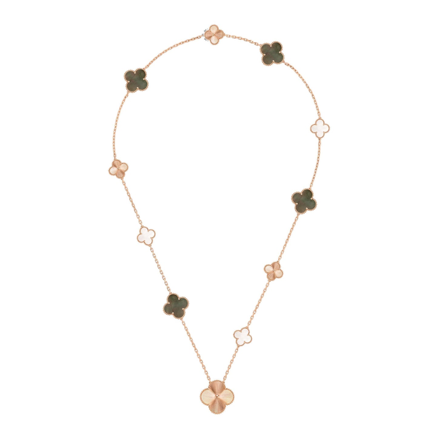 [Revel Jewelry]DETACHABLE CLOVER 15(11+4) FLOWER ROSE GOLD NECKLACE SET