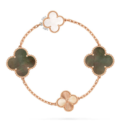 [Revel Jewelry]DETACHABLE CLOVER 15(11+4) FLOWER ROSE GOLD NECKLACE SET